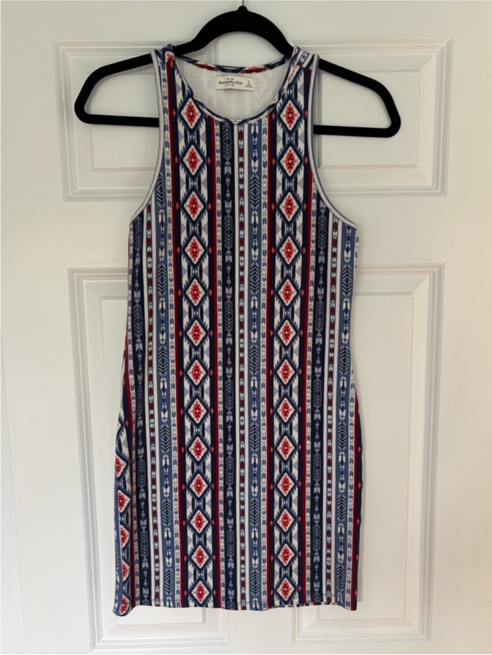 Abercrombie & Fitch Navy, Red & White Patterned Midi Tank Dress Size Small